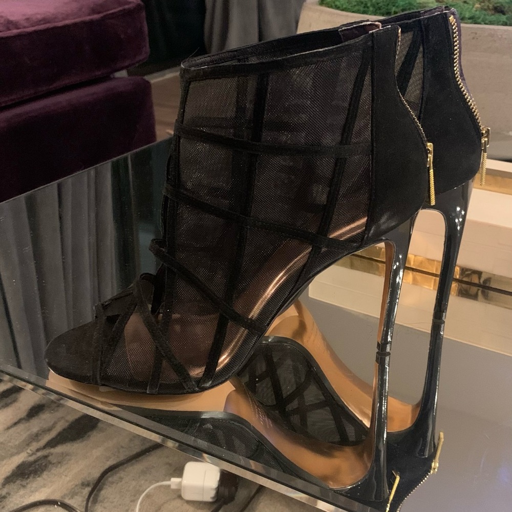 Ted Baker Black Stiletto Xstal Peep Toe Mesh Shoe Boots SIZE 40.5